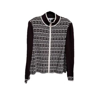 St. John Wool Santana Knit Cardigan Sweater Front Zip Brown Diamond Womens Sz XL
